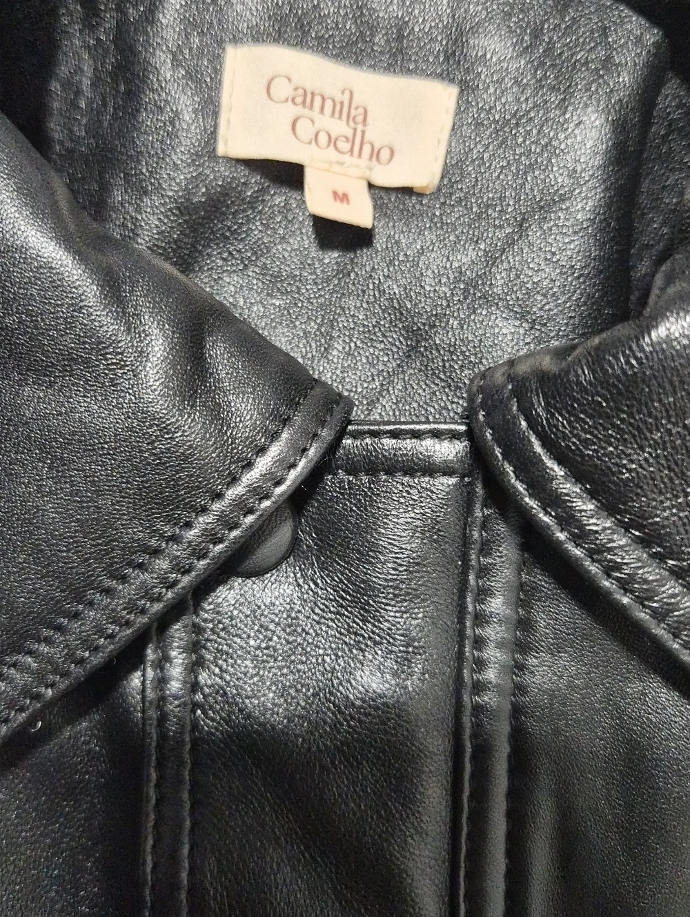 Camila Coelho Lamb Leather Black Raven Full Zip Leather Jacket Size M - Picture 5 of 12